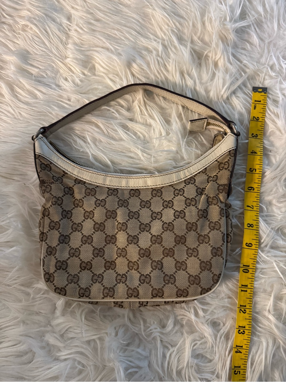 Gucci Beige GG Canvas Shoulder Bag with Cream Trim
